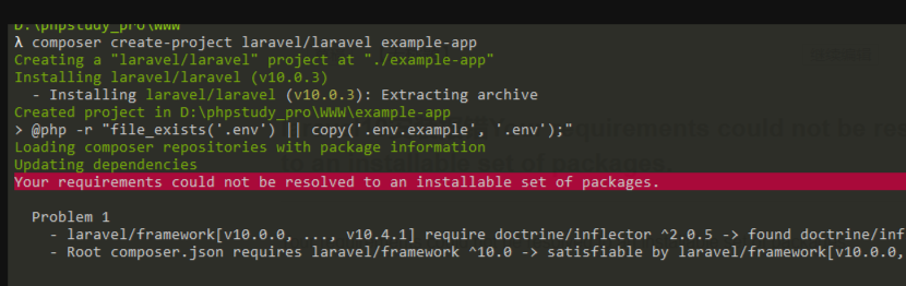 laravel10安装报错Your requirements could not be resolved to an installable set of packages.